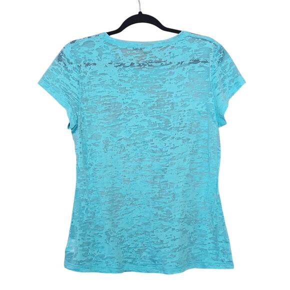 Seven7 Womens Burnout Tee Size L Blue Sheer Short Sleeve Embellished Top - Picture 9 of 11